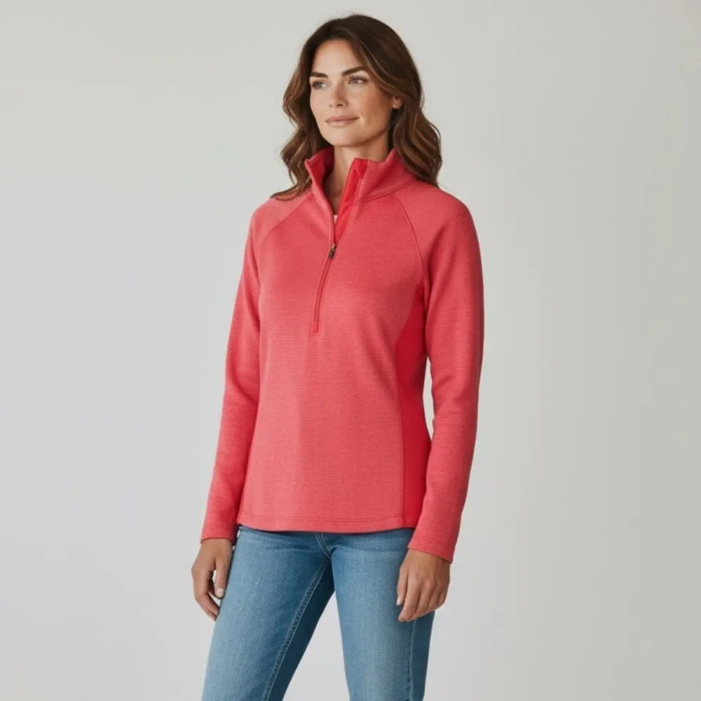 Columbia - Coral Pink Orange Long sleeve shirt pullover 1/2 zip size Small